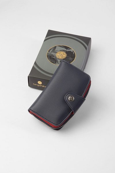 CENGİZ PAKEL Medium Women's Wallet - 65257 Model, Navy/Red
