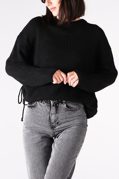 mioropa Pulover de damă cu decolteu negru cu fantă laterală
