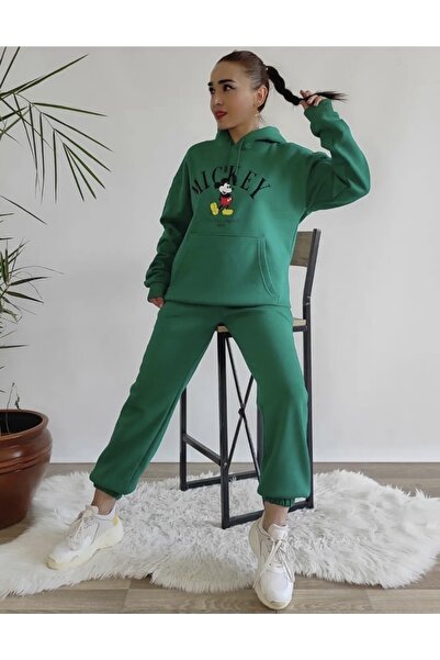 LADY FACE Γυναικεία αθλητική φόρμα εξωτερικού χώρου με κουκούλα Mickey με στάμπα 3 νημάτων