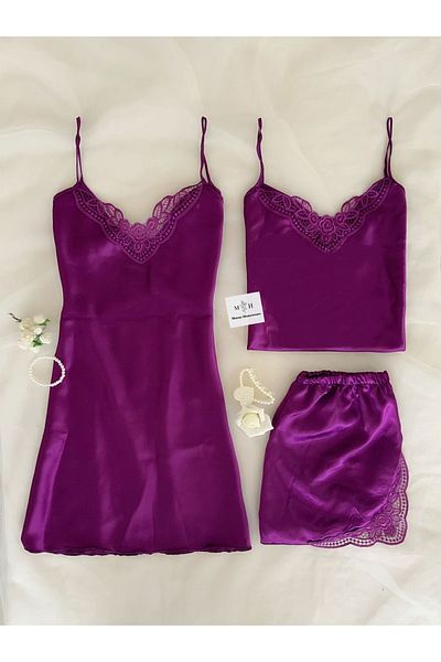 MH Moony Homewears Комплект от 3 сатенено лилави рубинени
