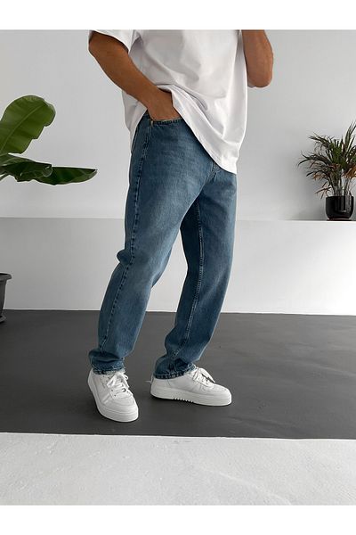 MENOFOURSWEAR Blue Ripped Leg Baggy Jean Trousers