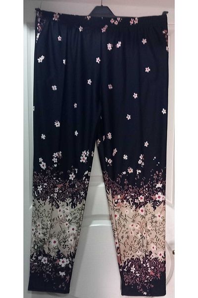 çeçen giyim Black Floral Patterned Women's Trousers
