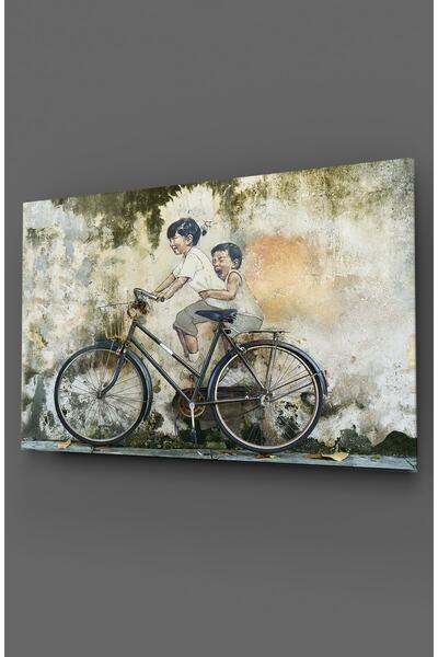 TAULART Pictură pe sticlă pentru copii fericite cu biciclete