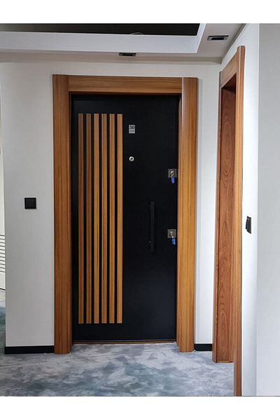 Tezdoor Steel Door Clawed System Steel Door, Wood Veneer Embossed Model Apartment Door Left