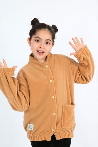 pistyle Girl's Full Polar Fabric Pocket Buttoned Orange Colored Polar Oversize Mold