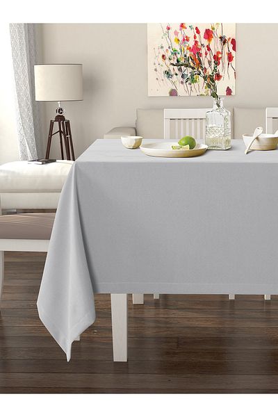 Pastel Metallic Silver Color Tablecloth Velvet Textured Stain Resistant