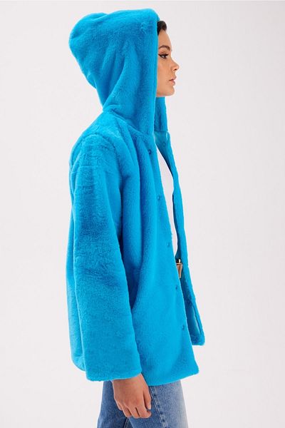 Sateen Lined Hooded Plush Coat - Blue