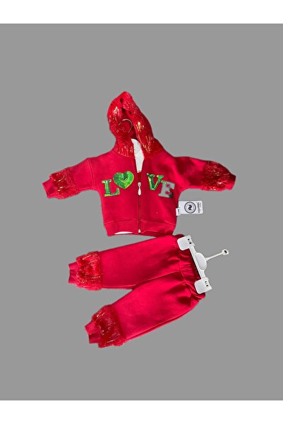 Agumini Hırkalı Kız Kapüşonlu Şardonlu Üçlü Bebek Takım