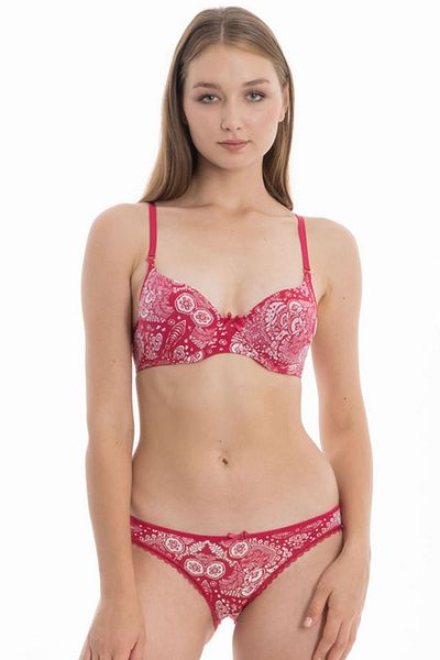 Moda Lime Patterned Red Bottom Top Suede Silip Panties Set Underwear Set