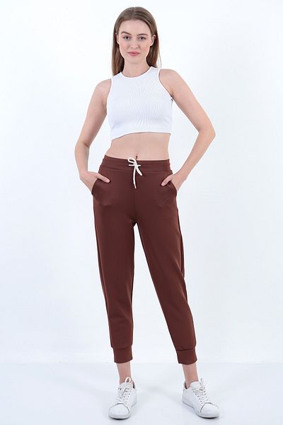 Lamirella Γυναικείο καφέ ψηλόμεσο Scuba Sweatpants