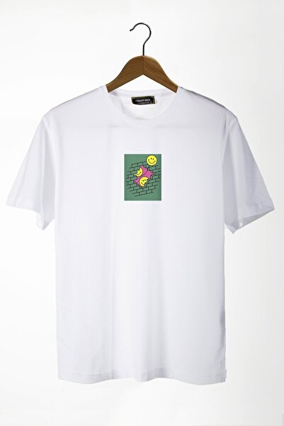 Terapi Men Tricou supradimensionat unisex alb cu decolteu cu zâmbet în față 2...