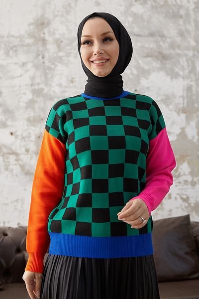 InStyle Pulover din tricotaje cu model carouri pătrate Monsa - verde