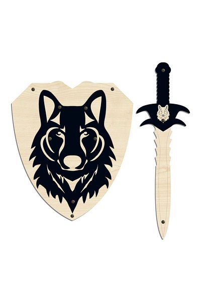 Ahtek Wooden Wolf Headed Sword Shield Set