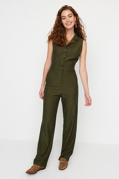 Trendyol Collection Tkaný overal Green Jacket Collar TWOSS22TU0015
