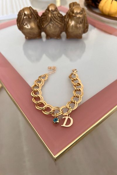 Trendy Butik حرف D مع سوار سلسلة مزدوجة معلقة على شكل عين الشر