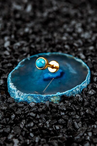 Valhalla Cerrahi Çelik Kıkırdak Tragus Etnik Doğal Taş Piercing Gold