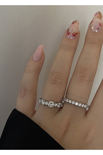 KİLİGİSTANBUL Δαχτυλίδι Lie Ασημί Χρώμα Ζιργκόν Πέτρα 2 τεμαχίων