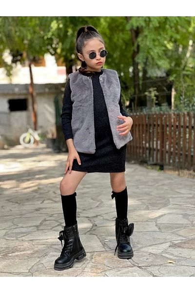 MELODY Gray Color Faux Rabbit Fur Vest