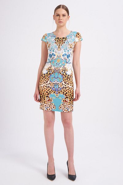 Balizza Blz-collar Stone Embroidered Leopard Patterned Dress