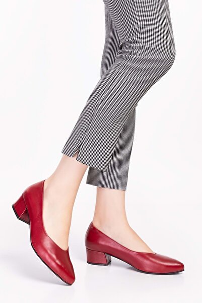 Gondol Kadın Hakiki Deri Topuklu Hostes Ayakkabısı Şhn.801 - Bordo - 40