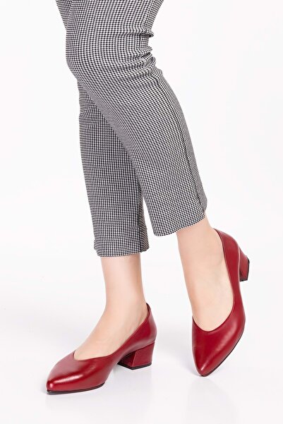 Gondol Kadın Hakiki Deri Topuklu Hostes Ayakkabısı Şhn.801 - Bordo - 40