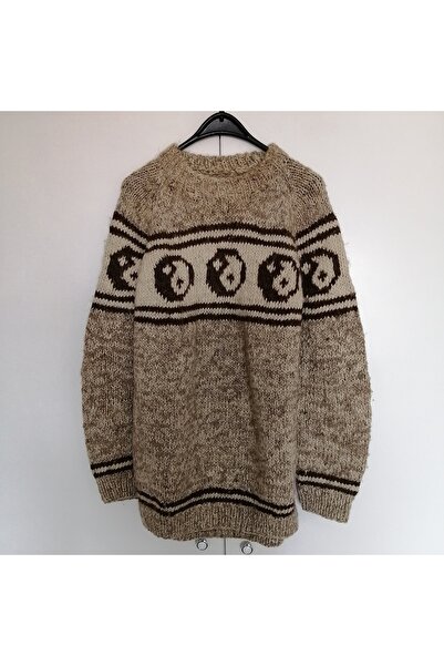 Butik Tülin Unisex Authentic Fine Wool Hand Knitted Beige Bone Brown Melted F...