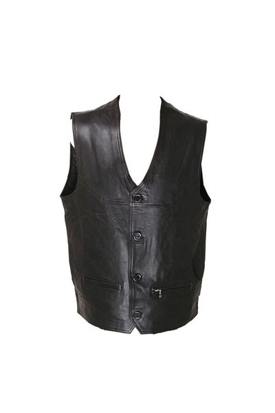 Derimont's Genuine Lambskin Black Three-Button Leather Vest with Front