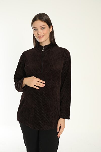 Miss Dünya Lissa Кафяв кадифен суичър за бременни и за бременни