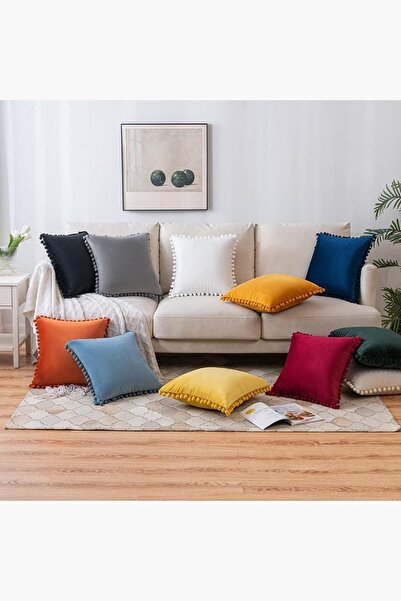 Bc Home Kahverengi Minik Ponponlu Yumuşak Dokulu Kare Kırlent Kılıfı Iskandinav, Bohem,düz, Sade