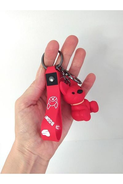 Hd Marketim Cute Bulldog Dog Red Silicone Keychain Bag Ornament Toy Car Ornament