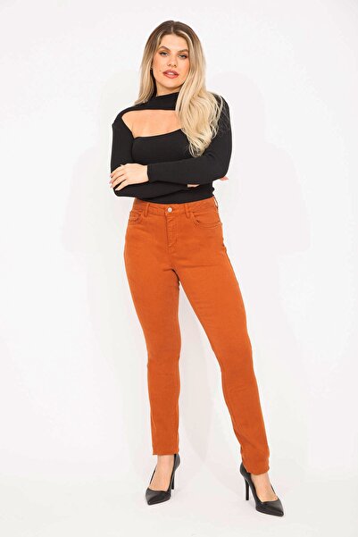 Şans Plus Size Pants - Orange - Straight