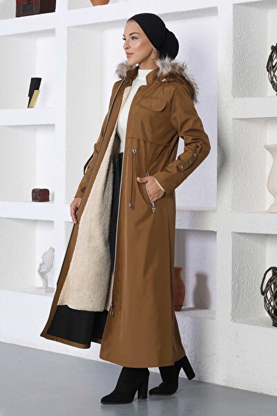 Modamihram Καστανά παλτό με κουκούλα - MİH10362