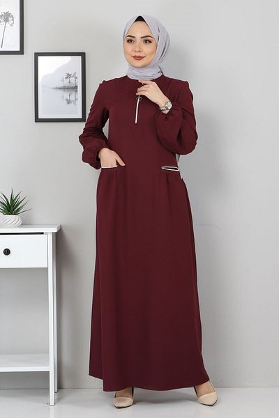 Modamihram Zipper Detailed Dress Plum 10269