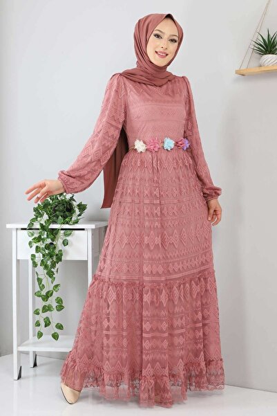 Modamihram Páskové květinové šaty Dusty Rose 10241