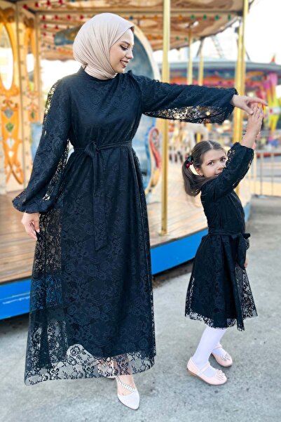 Modamihram Дантелена рокля за майка Черна 13303