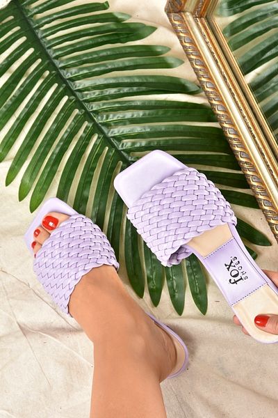 Fox Shoes Women's Lilac Knitted Detailed Slippers K572423509
