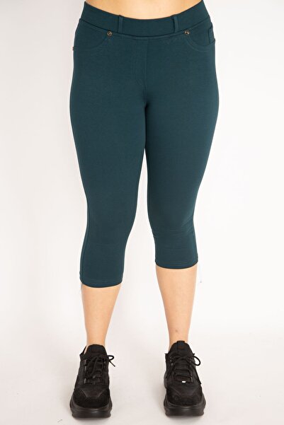 Şans Γυναικείο πράσινο κολάν μεγάλου μεγέθους με μπροστινή διακόσμηση και τσέπες πίσω 65n35202