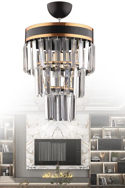 KUZEY AYDINLATMA Çağla Single Black Three Layer Crystal Modern Lighting