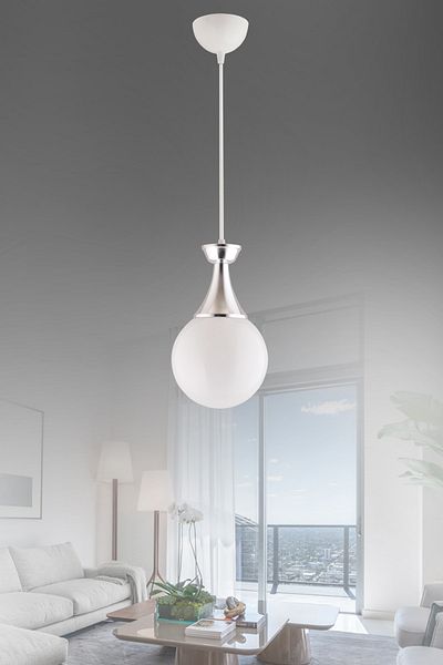 GYK LİGHT Minel Single White Chrome Detailed Modern Chandelier