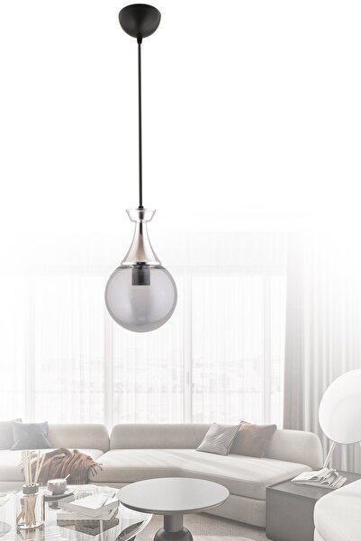 GYK LİGHT Minel Siyah Krom Detaylı Yuvarlak Camlı Avize