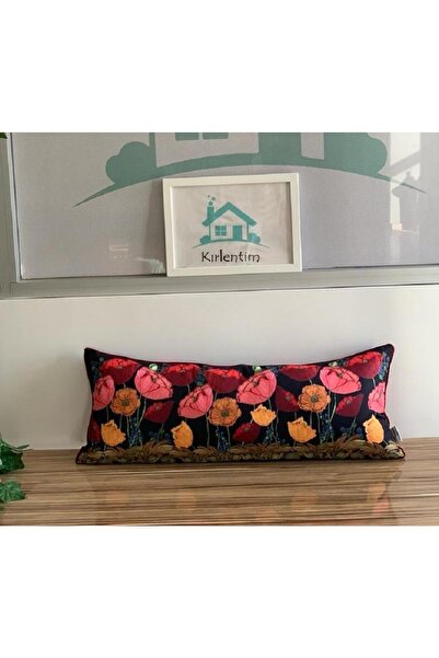 KIRLENTİM H1018-3080 غطاء وسادة مطبوع رقميًا على الجانبين باللون الأسود مع حواف مضلعة