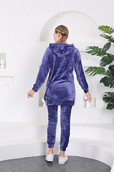 WestBound French Velvet Women's Hooded Tracksuit Set - Navy Blue