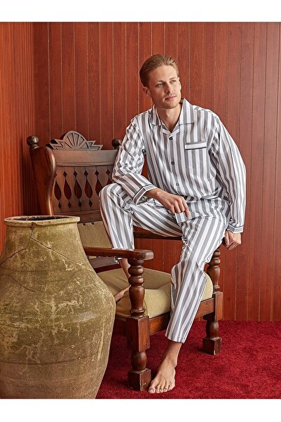 Hande's House Set de pijamale Gaffur cu mâneci lungi și nasturi în față pentru bărbați
