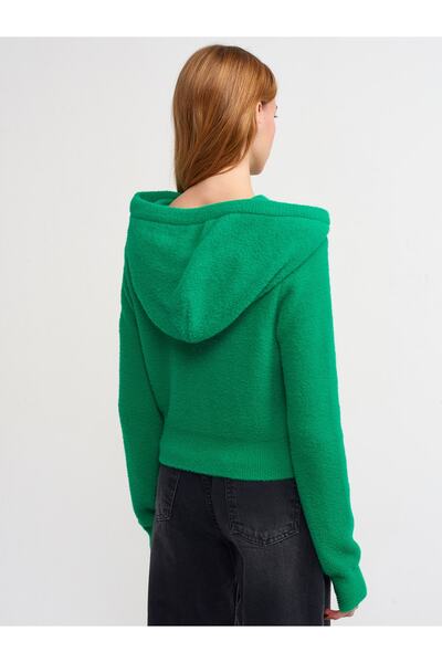 Dilvin 10280 Pulover crop cu glugă-verde
