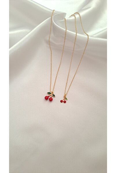 SOUL BY A&B Kırmızı Kiraz Kolye 2li Kolye Seti Anne Kız Kolyesi Arkadaşlık Bff Kırmızı