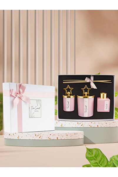 Tiem Concept Özel Tasarım Kutulu Pudra Kokulu Gold Tepelikli 3lü Bardak Mum V...