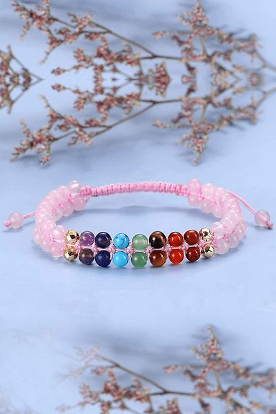 Tesbih Atölyesi Pink Quartz 7 Chakra Natural Stone Bracelet - Amethyst Lapis Turquoise Aventurine Tiger Eye Agate Jasper