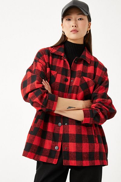 Koton Women's Red Plaid Jacket 3WAK50032PW