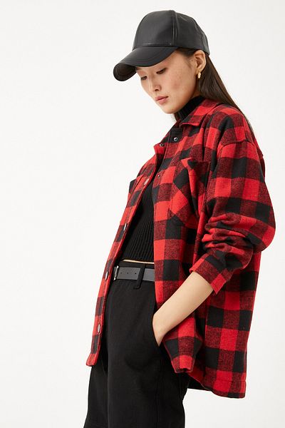 Koton Women's Red Plaid Jacket 3WAK50032PW