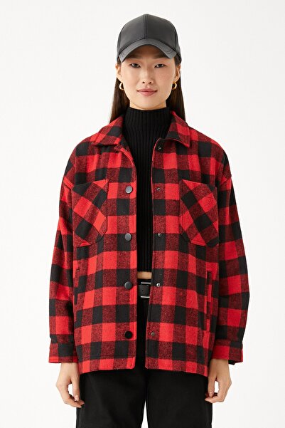Koton Women's Red Plaid Jacket 3WAK50032PW